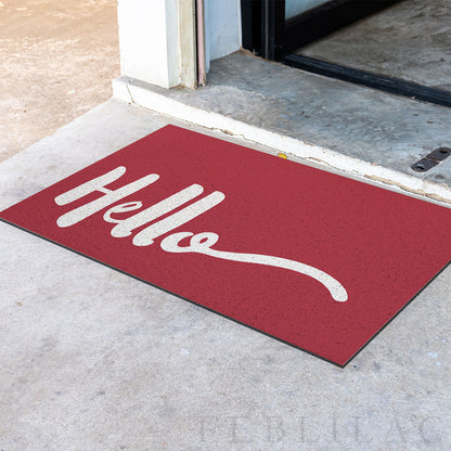 Feblilac Red Background Hello PVC Coil Door Mat