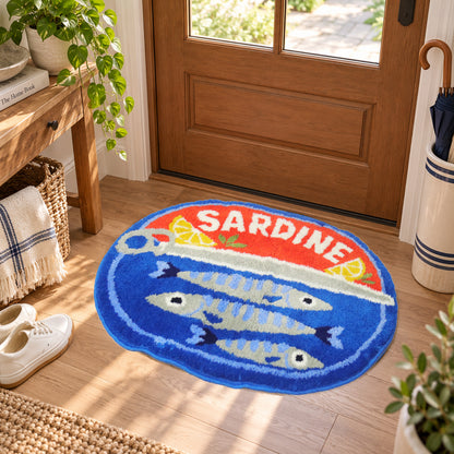 Feblilac Sardine Tin Tufted Bath Mat, Funny Fish Rug