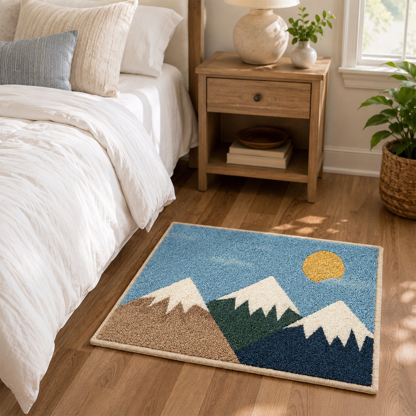 Feblilac Mountain Landscape Tufted Bath Mat – Non-Slip Absorbent Bathroom Rug for Modern Home Decor