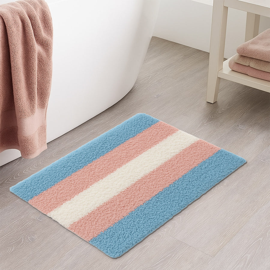 Feblilac Pink Blue White LGBT Flag Tufted Bath Mat - view 4