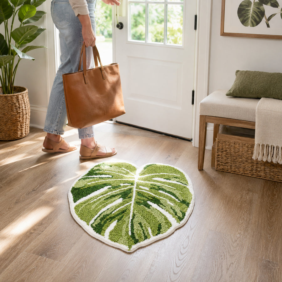 Feblilac Monstera Leaf Tufted Bath Mat – Green Botanical Rug - view 4