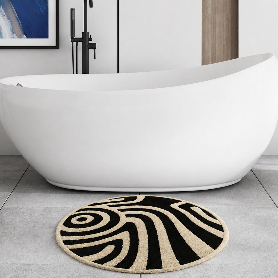Feblilac Black and White Line Tufted Round Bath Mat – Black & White Stripe Circle Rug