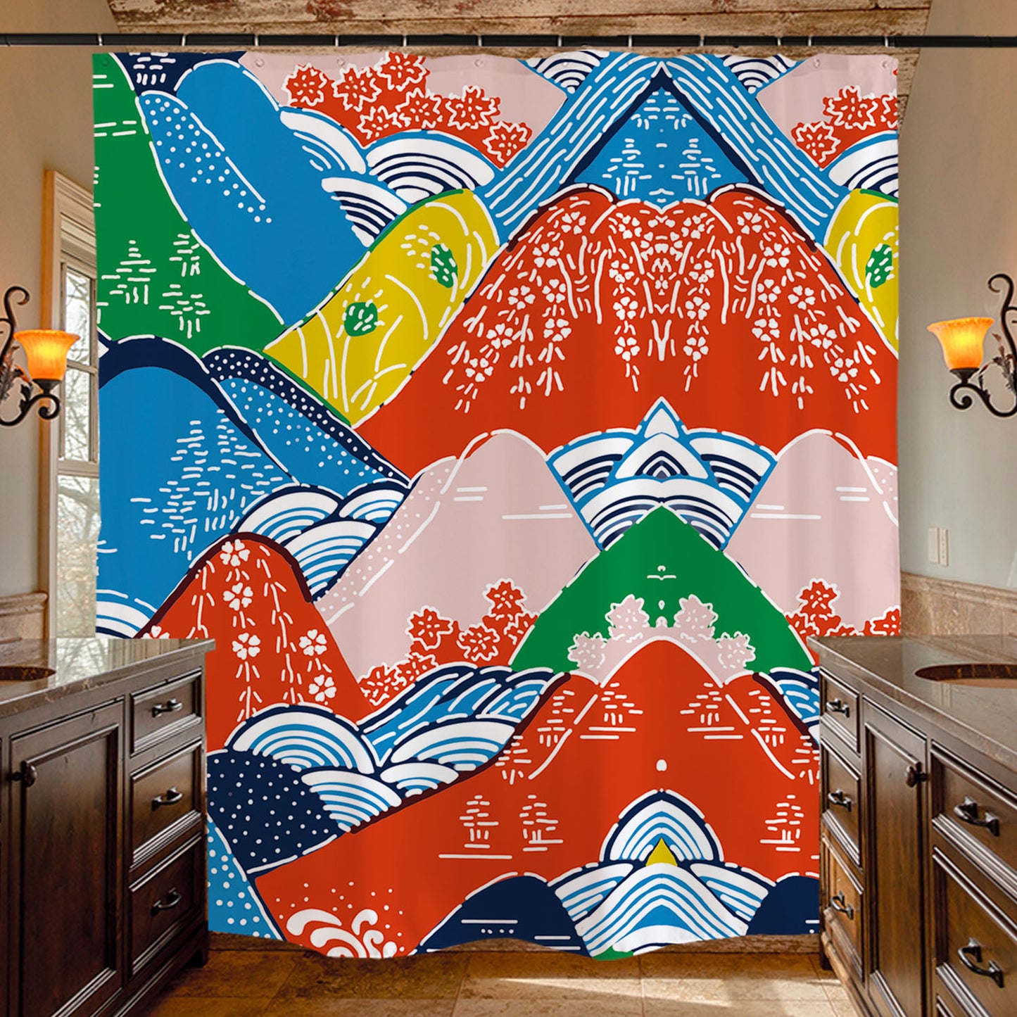 Feblilac Colorful Mountains Shower Curtain with Hooks