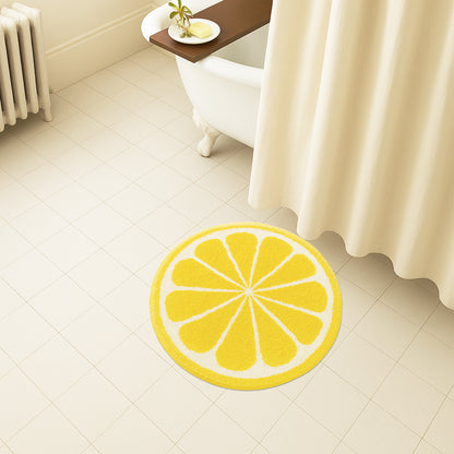 Feblilac Lemon Slice Round Bath Mat – Bright Non-Slip Absorbent Tufted Rug for Bathroom & Kitchen