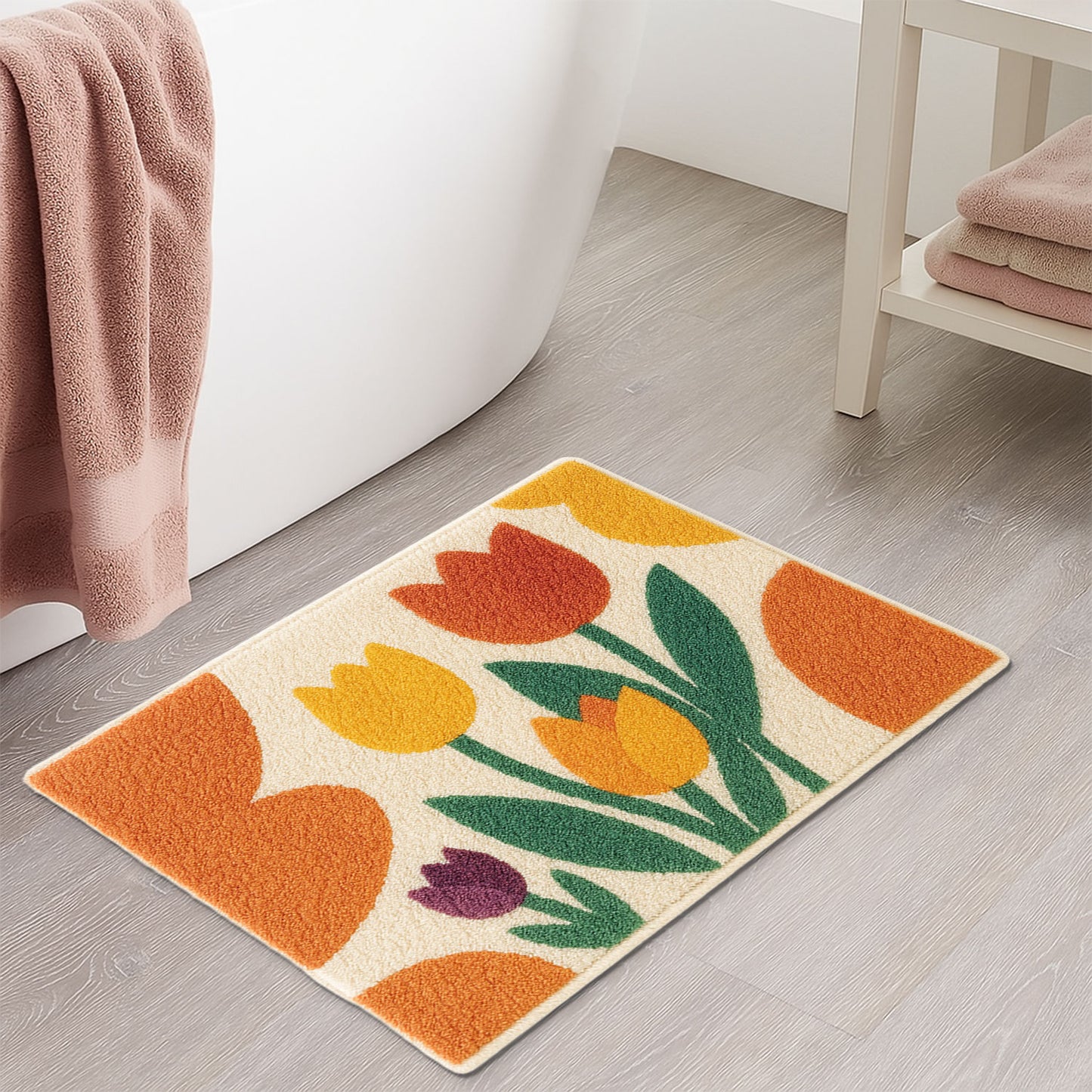 Bright Tulip Bathroom Mat – Soft, Absorbent & Non-Slip Bath Rug
