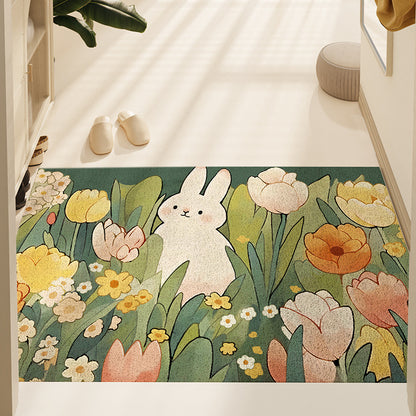 Feblilac Rabbit and Garden PVC Coil Door Mat