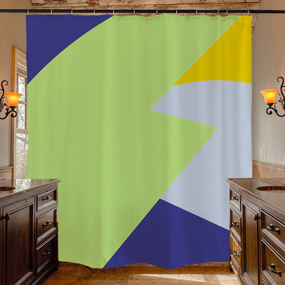 Feblilac Green Blue Yellow Gray Pattern Shower Curtain with Hooks