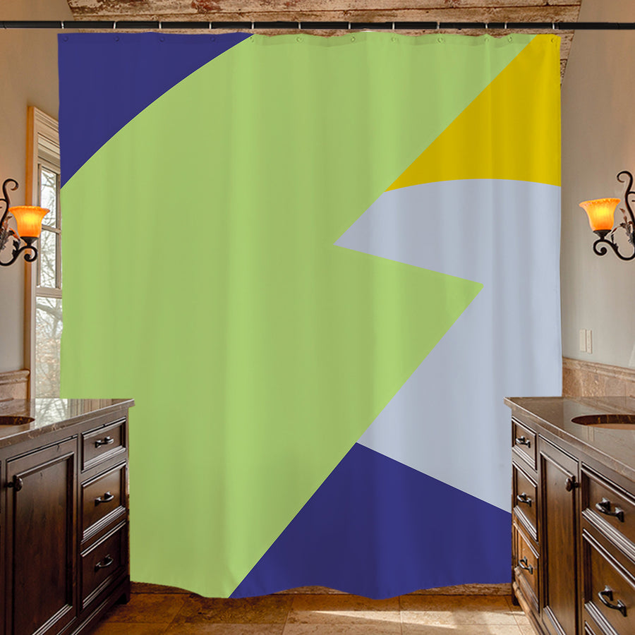 Feblilac Green Blue Yellow Gray Pattern Shower Curtain with Hooks - view 4
