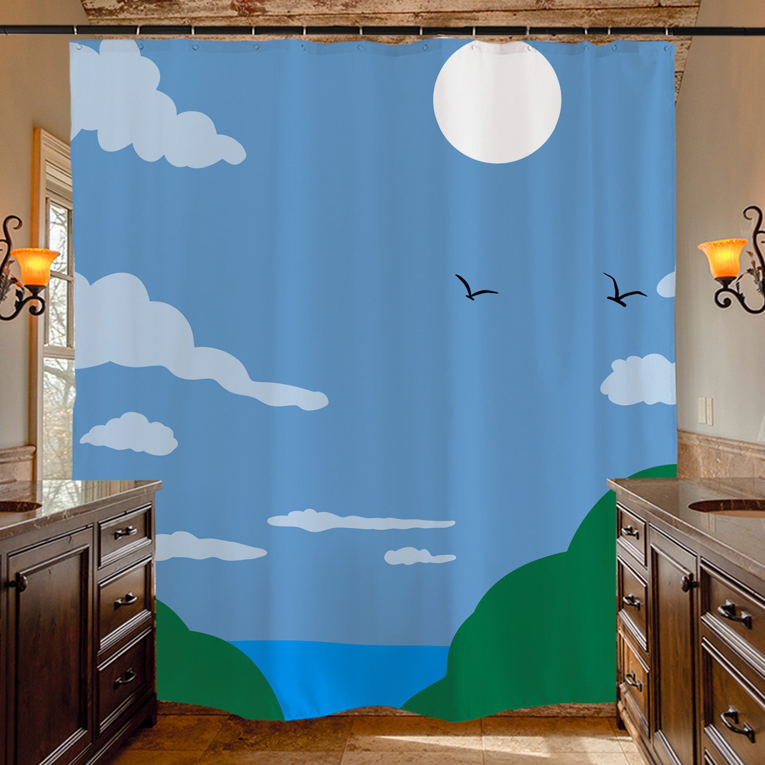Feblilac Path to the Beach Shower Curtain with Hooks