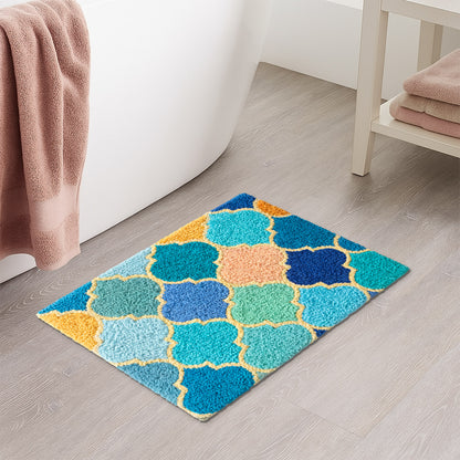 Feblilac Moroccan Trellis Tufted Bath Mat – Colorful Non-Slip Absorbent Rug for Bathroom & Entryway