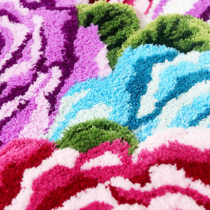 Feblilac Two Flowers tufted bath mat in a sunny bathroom with a potted plant