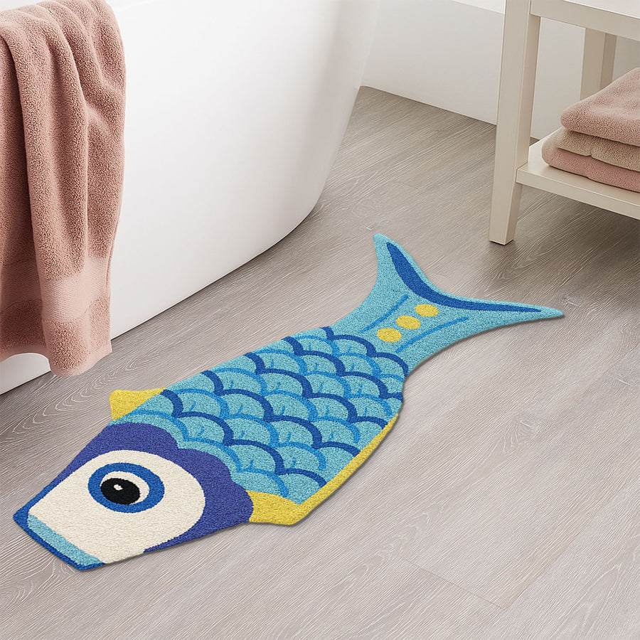 Cute Blue Koi Fish Bath Mat, Animal Runner Rug for Bathroom Bedroom - view 4