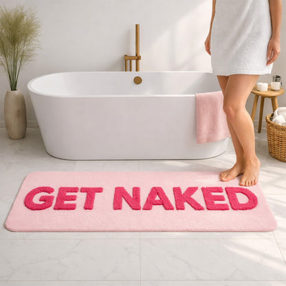Feblilac Pink Get Naked Runner Rug for Bathroom, Tufted Bath Mat