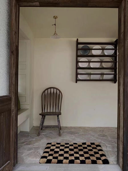 Feblilac Black and Brown Checkerboard Tufted Bath Mat