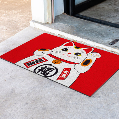 Feblilac Red Lucky Cat PVC Coil Door Mat