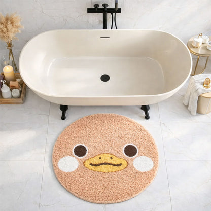 Feblilac Cute Duck Face Round Bath Mat – Soft Plush Kids Bathroom Rug, Non-Slip & Absorbent