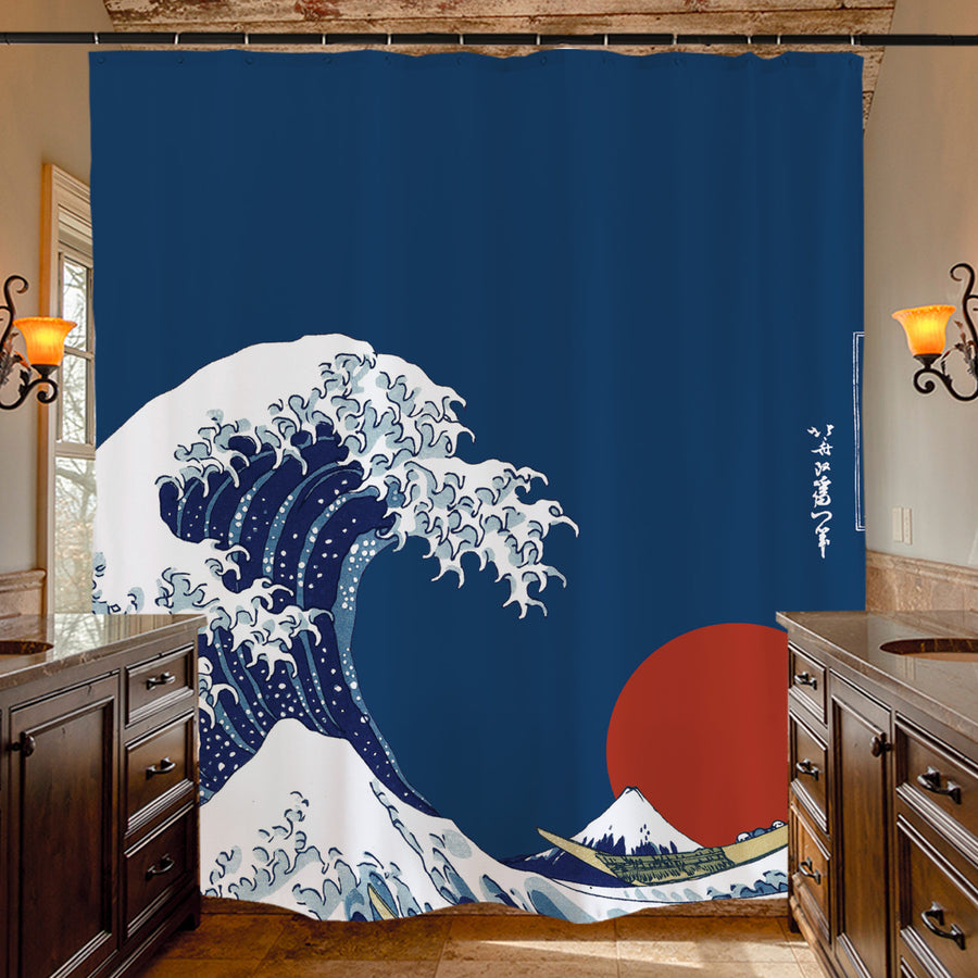 Feblilac Waves and the Sun Ukiyoe Kanagawa Shower Curtain @Frank’s design - view 4