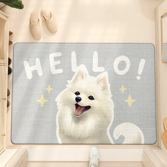 Feblilac Cute White Happy Puppy PVC Coil Door Mat