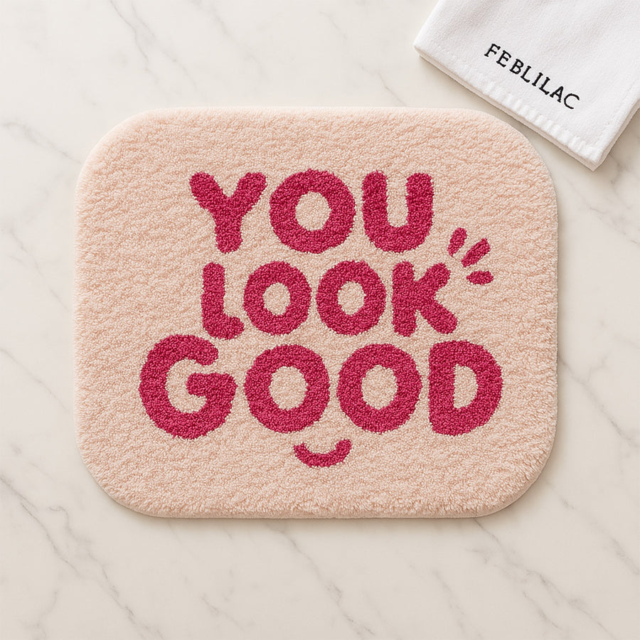 Feblilac Pink You Look Good Smiley Face Tufted Bath Mat - view 4