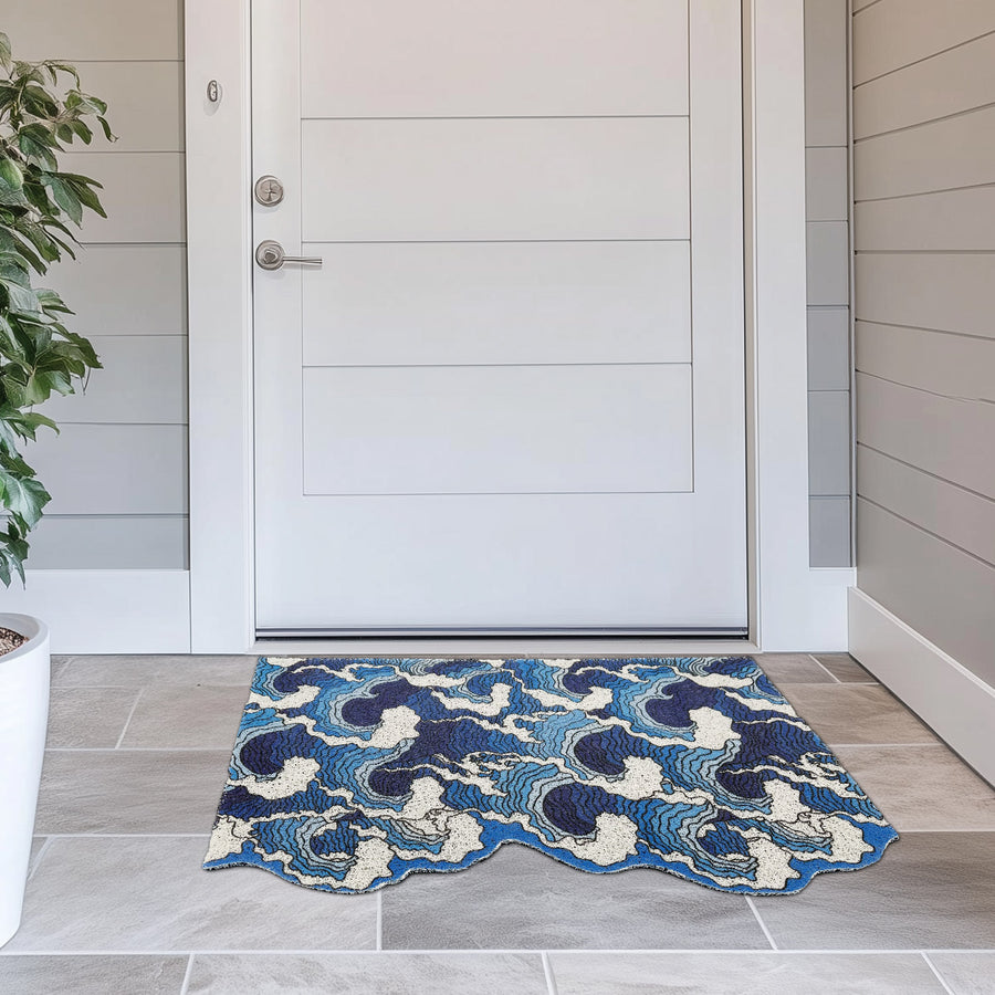 Feblilac Japanese Blue Wave Entrance Door Mat, Ukiyoe Art Doorway PVC Rug - view 4