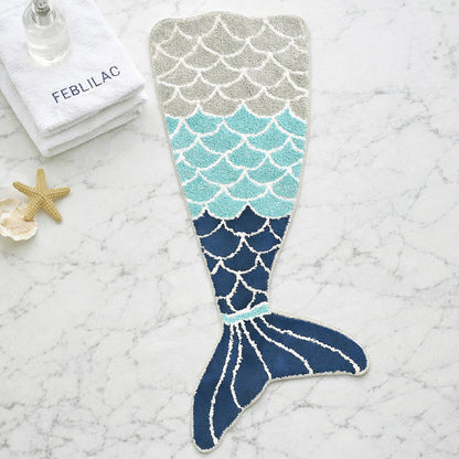 Feblilac Cute Blue Mermaid Tail Bedroom Bathroom Runner Mat