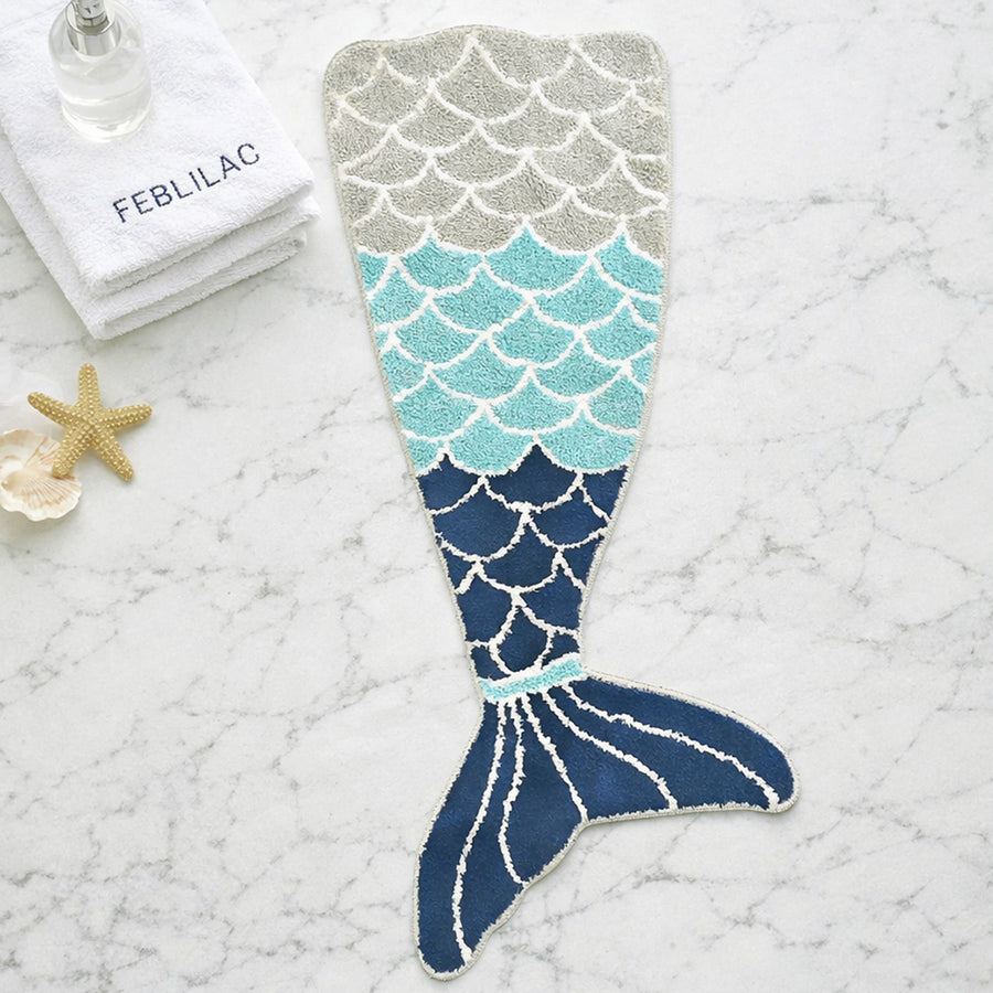 Feblilac Cute Blue Mermaid Tail Bedroom Bathroom Runner Mat - view 4