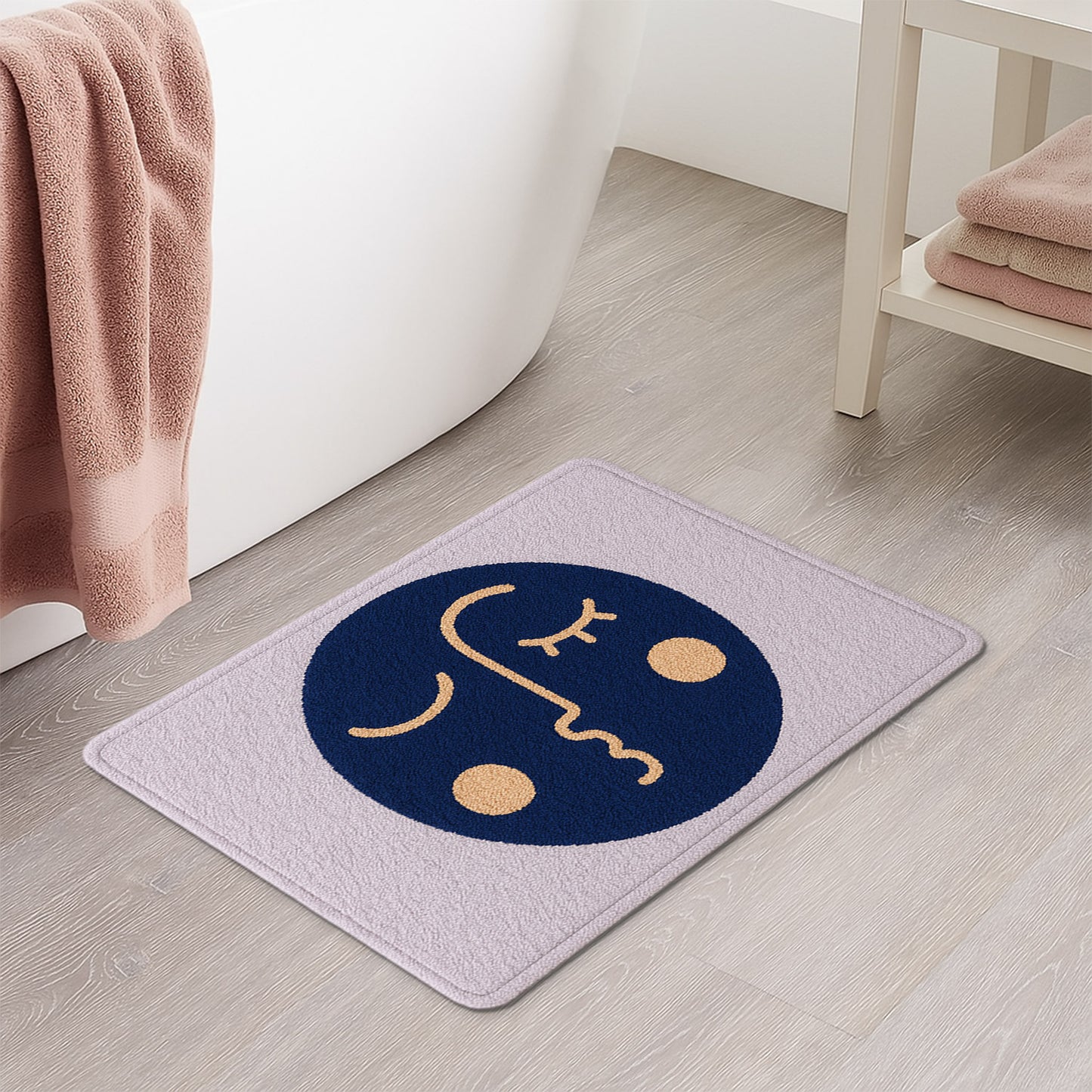 Feblilac Abstract Face Tufted Bath Mat – Modern Non-Slip Soft Bathroom Rug