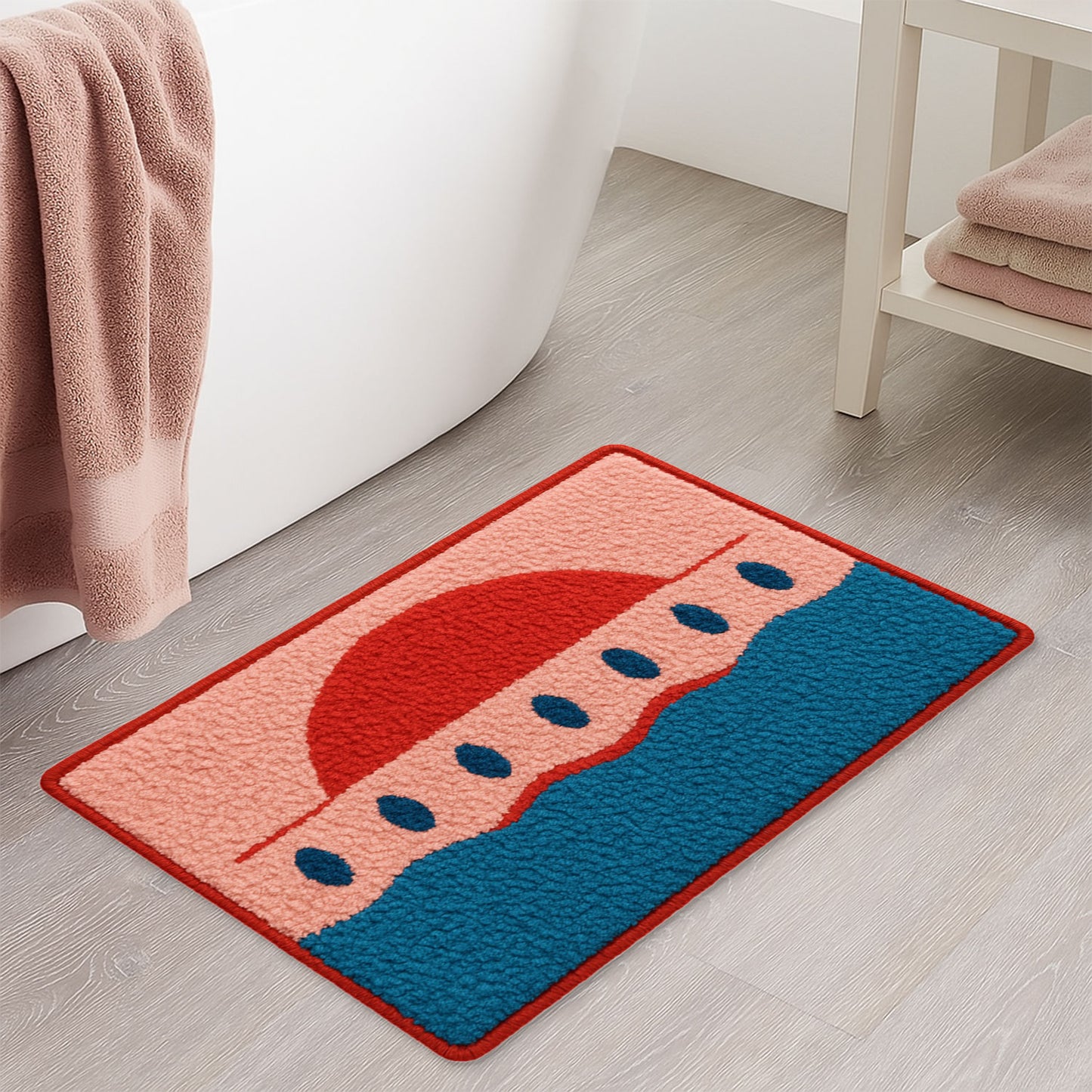 Feblilac Pink Sky and Sea Tufted Bath Mat