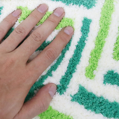 Feblilac Abstract Green Lines Bath Mat, Modern Leaves Art Rug for Bathroom