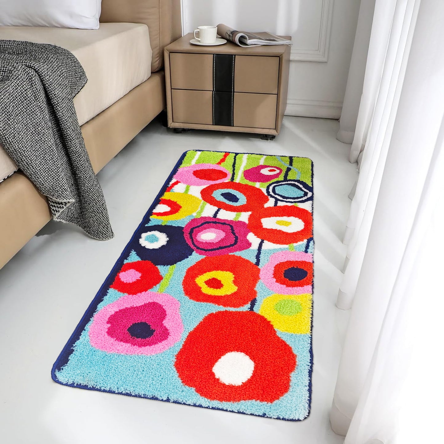 Feblilac Flowers Garden Bathroom Runner Mat, Floral Bedroom Rug