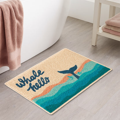 Feblilac Whale Hello Bath Mat – Nautical Ocean Themed Bathroom Rug, Soft & Absorbent, Non-Slip, Machine Washable