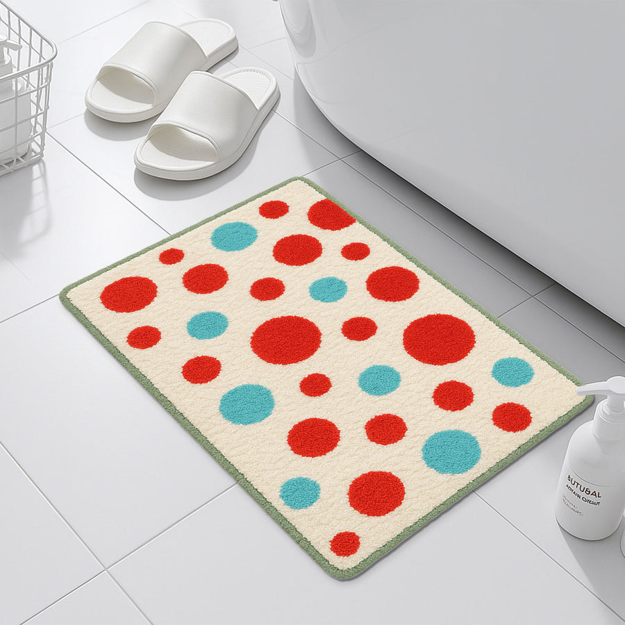 Feblilac Red and Blue Polka Dot Tufted Bath Mat - view 3