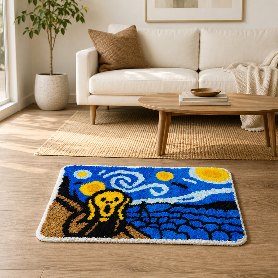 Feblilac Expressionist Art Tufted Bath Mat – The Scream x Starry Night Bath Mat – Artistic Tufted Rug - view 4