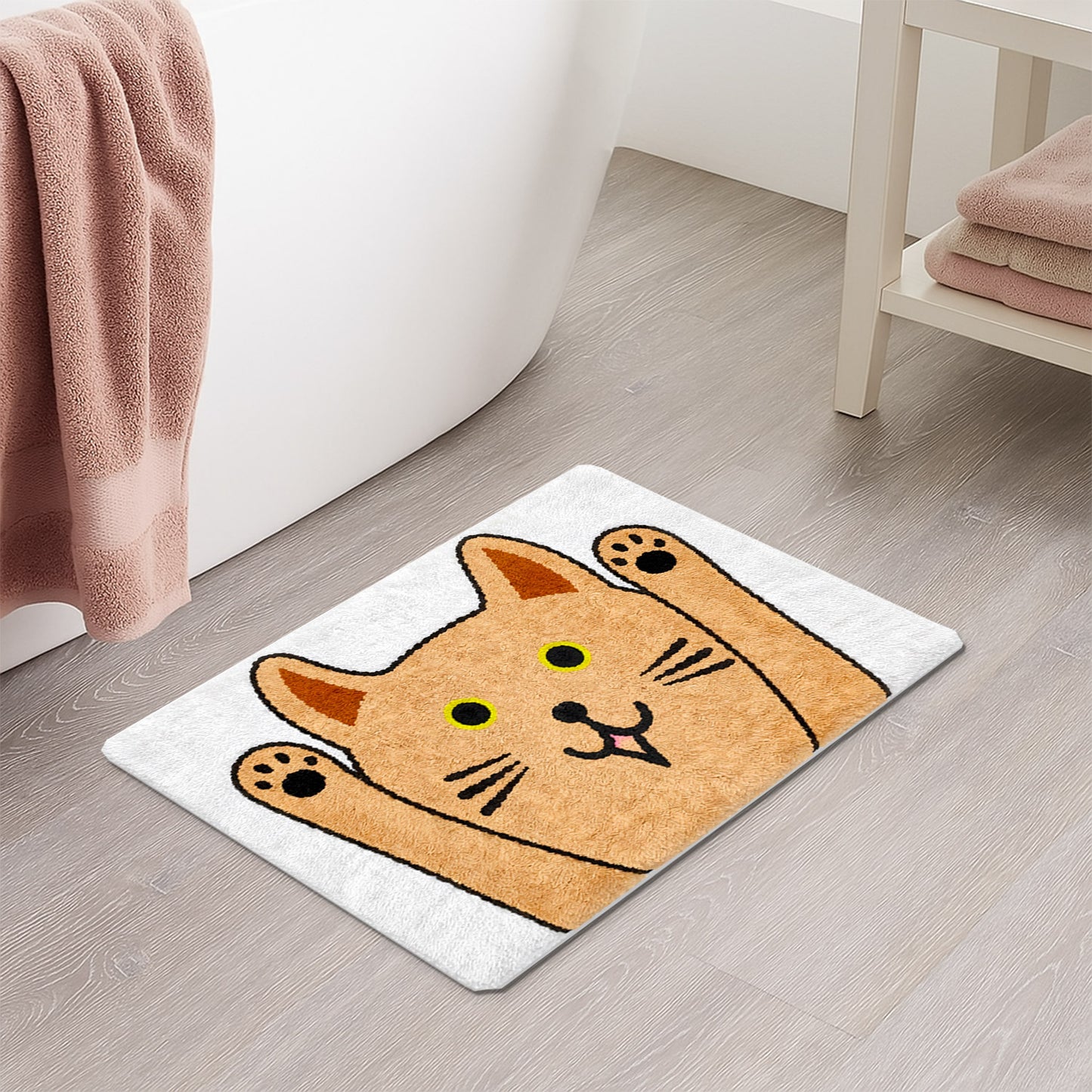 Feblilac Cute Orange Cat Bath Mat – Soft Non-Slip Absorbent Rug for Bathroom & Entryway
