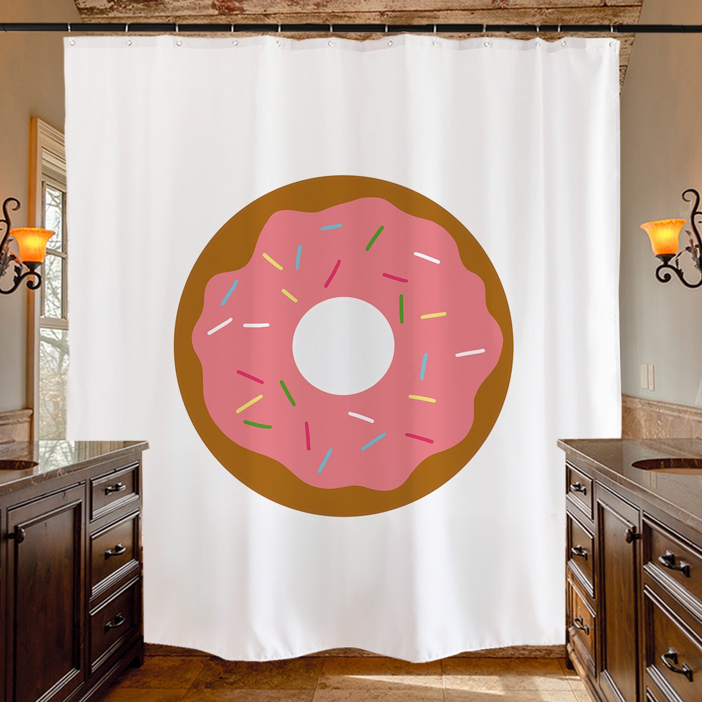 Feblilac Pink Donut Shower Curtain with Hooks