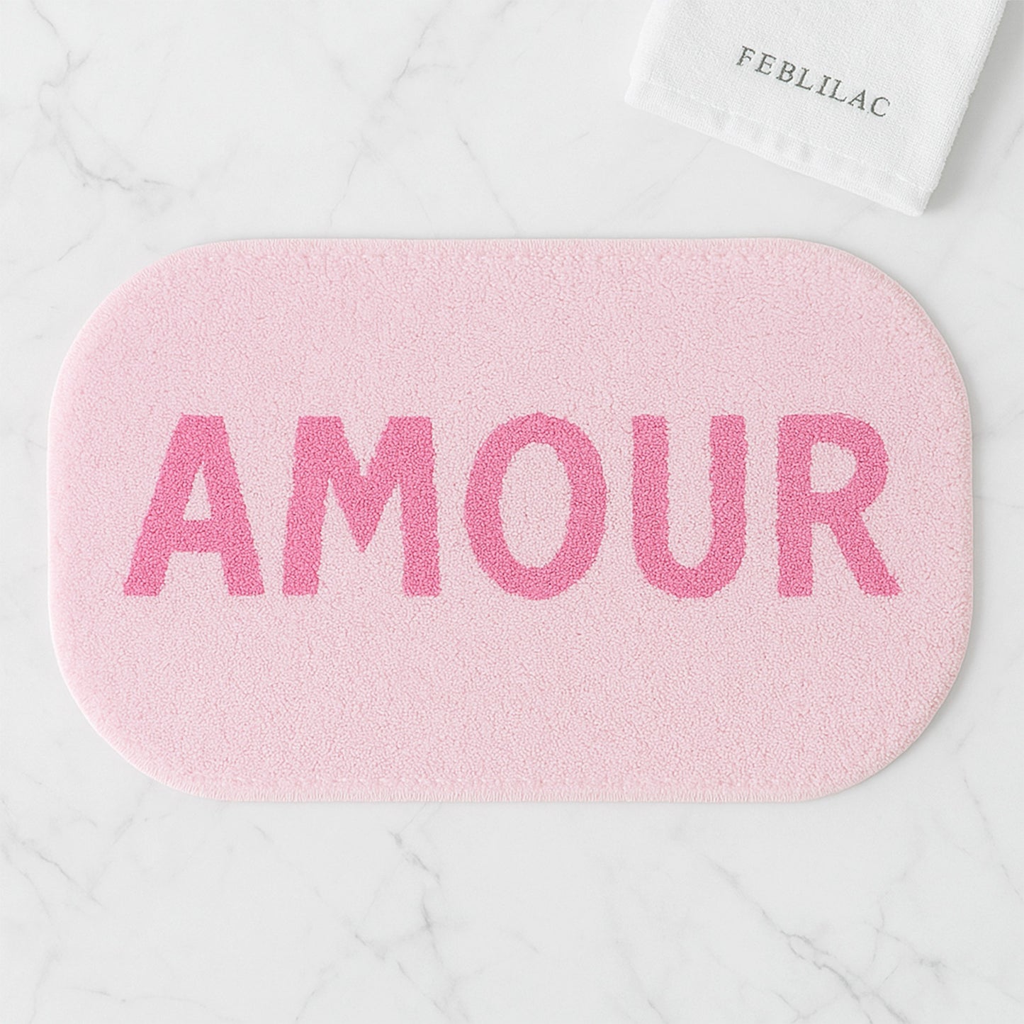 Feblilac Pink French AMOUR Tufted Bath Mat