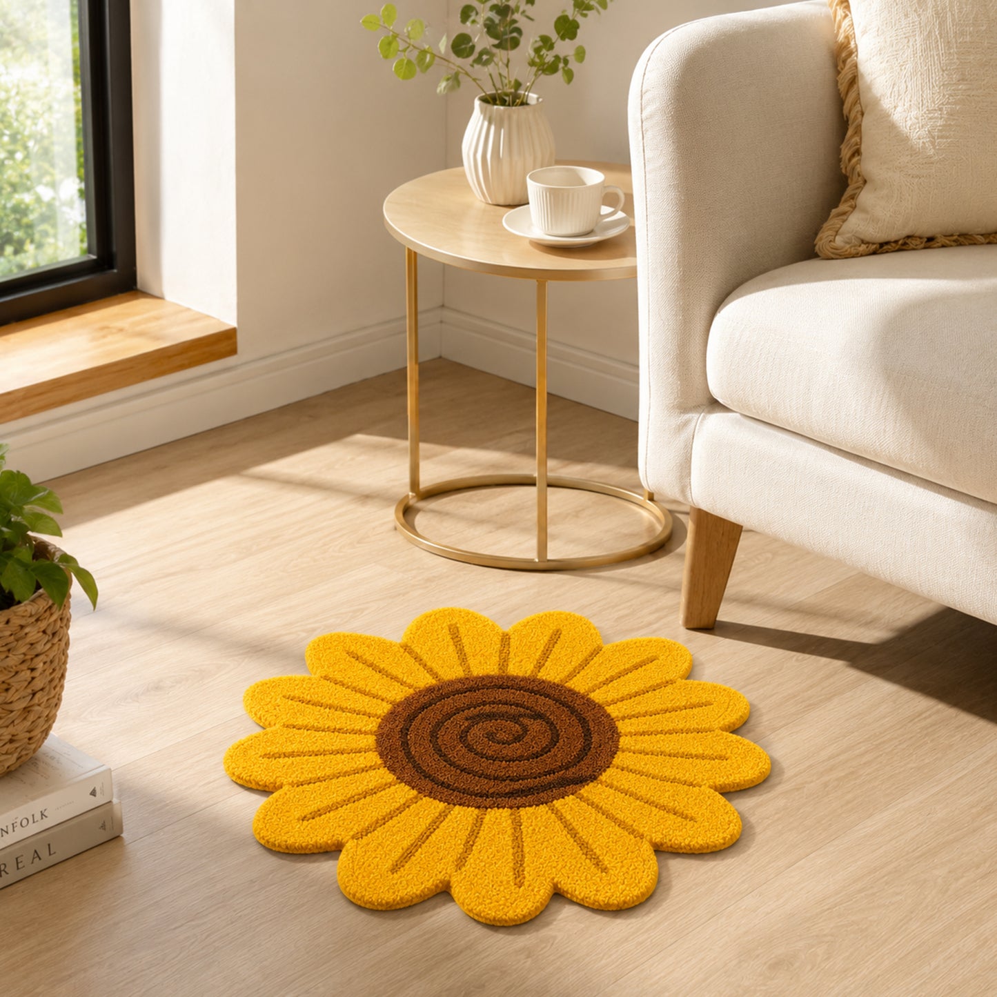 Feblilac Yellow Sunflower Bath Mat, Cute Flower Bathroom Rug