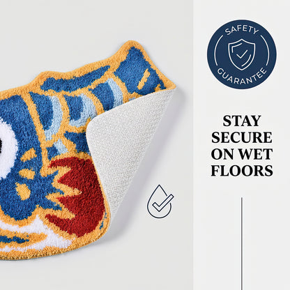 Feblilac Cute Blue Koi Fish Bath Mat, Japanese Carp Bathroom Rug