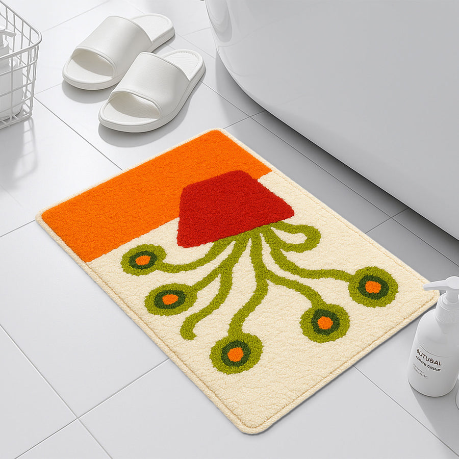 Feblilac Red Vase and Green Plant Tufted Bath Mat - view 4