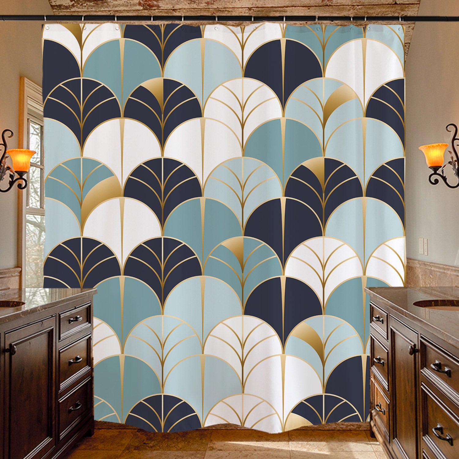 Feblilac Blue Wave Shower Curtain with Hooks