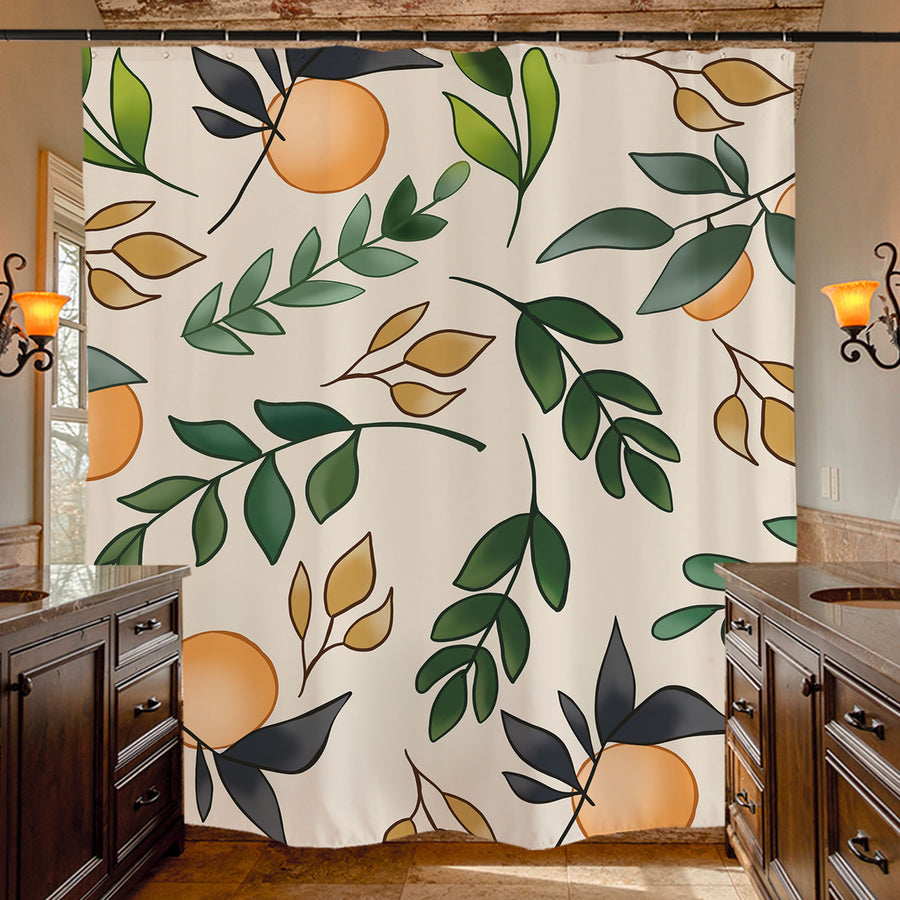 Feblilac Oranges and Leaves Shower Curtain with Hooks - view 4