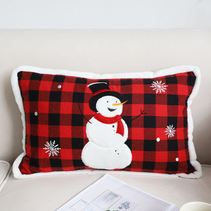 Christmas Pillow Cushion, Pine Tree Snowman Holiday Decoration, Throw Pillow