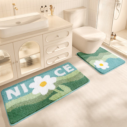 Feblilac Mountains and White Flower Tufted Bath Mat U-shape Toilet Floor Mat