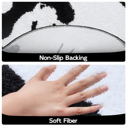Feblilac Get Naked tufted bath mat by the sink with slippers and a towel basket