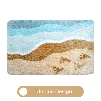 Feblilac Footprints on the Beach Tufted Bath Mat