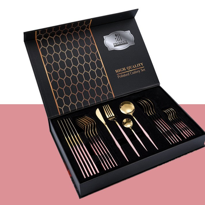 Feblilac Stainless Steel Dinnerware Knife and Fork Spoon 24pcs Set - view 13