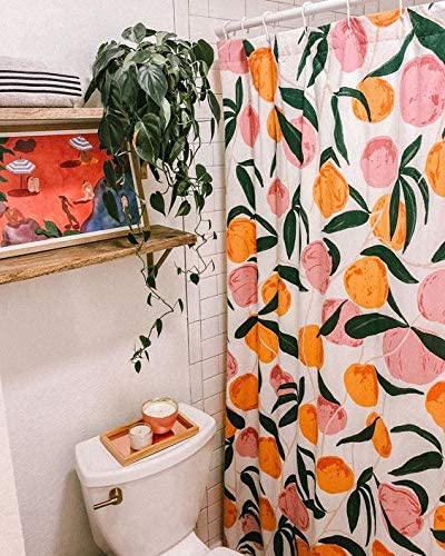 Feblilac Peach Leaves Shower Curtain with Hooks - view 3