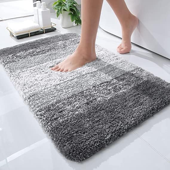 Grey Stripe Lines Bath Mat, Luxury Bathroom Rug