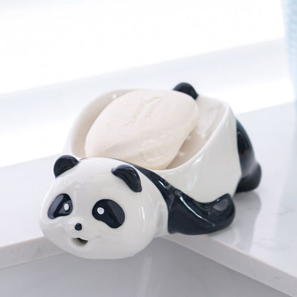 Feblilac Cute Red Panda Cartoon Ceramic Soap Box Creative Soap Box Rack Toilet Drain No Water Soap Dish