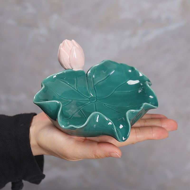 Feblilac Ceramic Soap Box Drain Household Lotus Leaf Soap Box - view 3